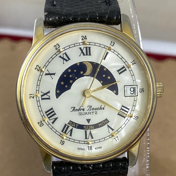 Vintage Accessories - Vintage Andre Bouche Moon Phase Day Date Watch